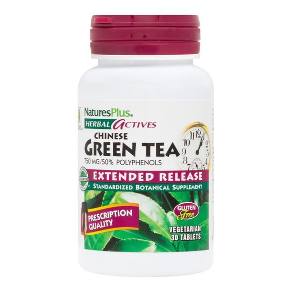 NaturesPlus Herbal Actives Chinese Green Tea, Extended Release - 750 mg - Overall Well-Being - 30 Vegetarian Tablets (30 Servings)