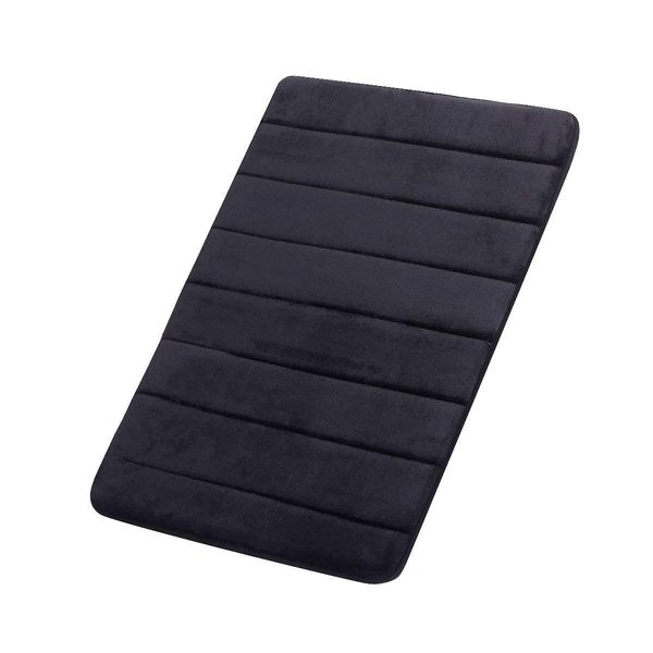 FINDNEW [Update Non-Slip Soft Microfiber Memory Foam Bath Mat,Toilet Bath Rug,with Increased Friction Bottom Washable Quickly Drying Bathroom mats (16" X 24", Black)