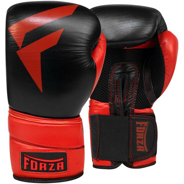 Forza Sports Pro Leather Boxing Gloves - 16 oz. - Black/Red