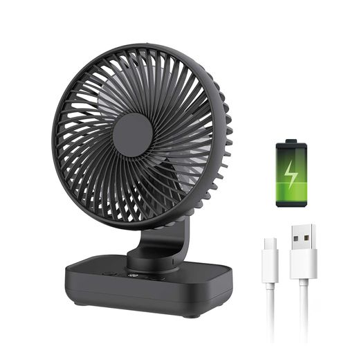 HIKALION Oscillating Small Desk Fan, with USB Rechargeable Battery, Ultra Quiet, 4 Speeds, 13-Hour Runtime, Wall-Mount Option, Quiet Fan, Home, Bedroom and Office, Black