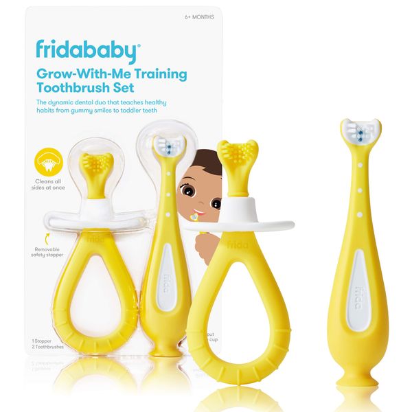 Frida Baby Grow-with-Me Training Toothbrush Set | Infant to Toddler Toothbrush Oral Care for Sensitive Gums