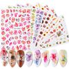 Yeahbo Nail Art Stickers Flowers Self Adhesive, Flowers Nail Stickers for Gel Nails, 8 Sheets Nail Decals Self Adhesive Flower Rose Leaves Butterfly Nail Design, Nail Decoration for Women Girls Kids