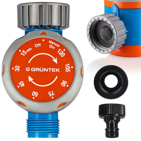 GRÜNTEK Mechanical water timer for the tap, timer for easy automatic watering control from 15 min to 120 min