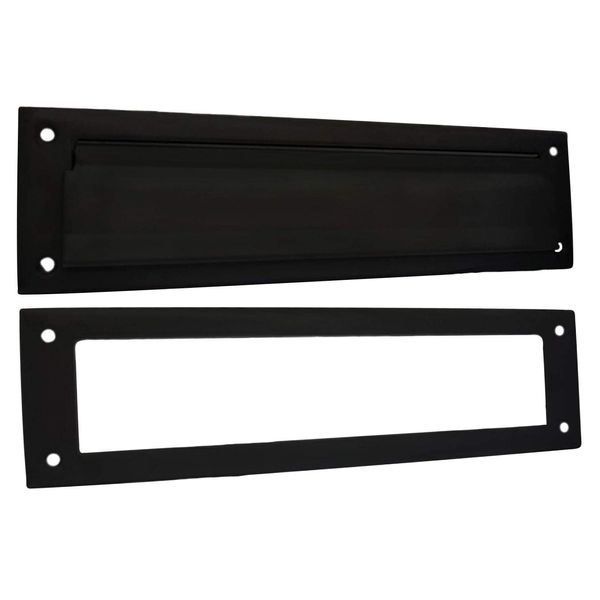 QCAA Solid Brass Mail Slot, with Solid Brass Interior Frame, 13" x 3.625", Matte Black, 1 Pack, Made in Taiwan