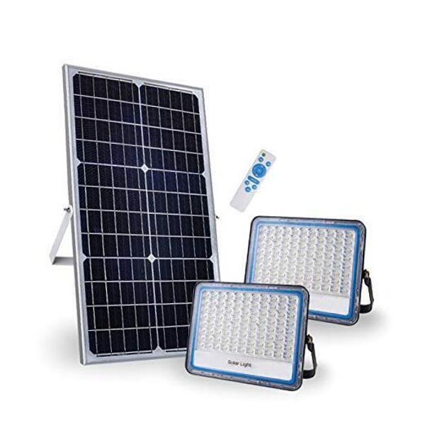 2-Pack 100W Solar Flood Light, with Remote Controller, Dusk to Dawn, 6000K,