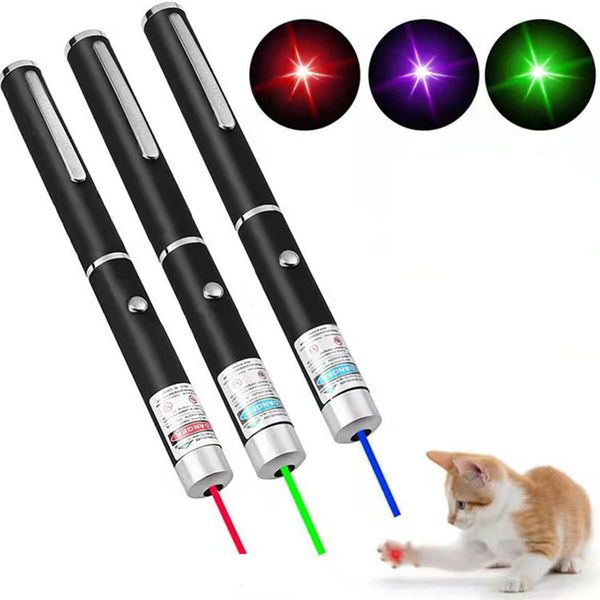 CHUQIANTONG 3 Pcs Cat Toys Green Red Blue Light Dogs Pet Laser Toy Interactive Chase Pen Tease Cat Laser Light (Mixed Color, Without Battery 3 Pack)