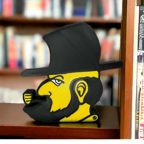CLTFanCreations Officially Licensed APP State 3D Printed Yosef Figure- Great for Home Office, Desk, Shelf - Made from Quality Material - Black, Gold, White College Sports Decor