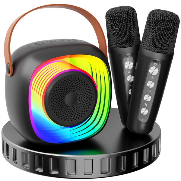 Karaoke Machine for Kids Adults, Portable Bluetooth Speaker with Wireless Microphone and Colorful Lights, Gifts for Girls Boys Birthday/Home Party(Black)