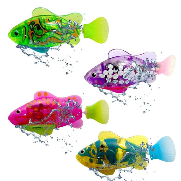HOVCEH Pack of 4 Electric Fish, Robo Fish for Children, Robot Fish Bathtub, Fish Bathtub Toy, Electric with Luminous, Floating Fish Toy, Electronic Fish for Water