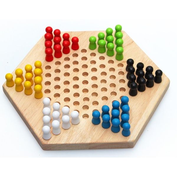 Sasuga Wooden Hexagon Checkers Game, Board Game, Educational Toys, Adults Enjoyable Brain Training Toy (Natural)