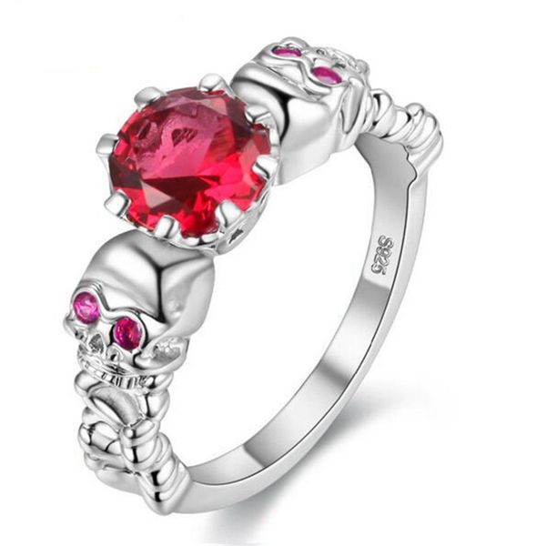Uloveido Red Solitaire Crystal Skull Shape Gothic Statement Ring for Women Y193