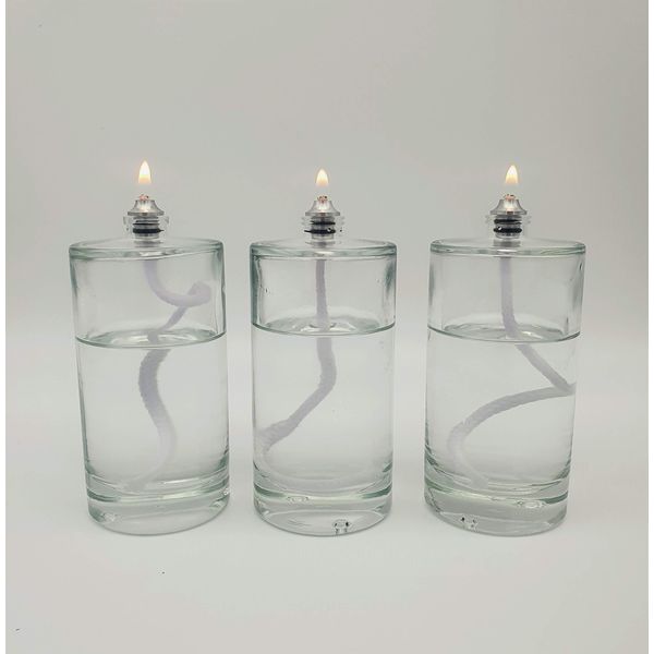 CLEARCRAFT 3 x 100ml Glass Pillar Indoor Oil Lamp Candle Burner For Use With Sootless Odourless Lamp Oil