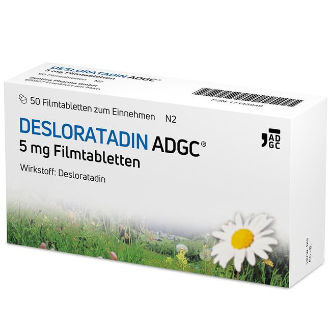 Desloratadin-ADGC 5 mg - 50 Stück - Antiallergikum mit schneller & langanhaltender Wirkung bei Allergien - verursacht kaum Müdigkeit - lindert Juckreiz & Quaddeln bei Urtikaria - ab 12 Jahre