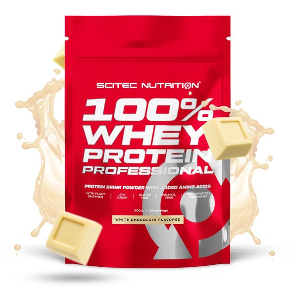 Scitec Nutrition 100% Whey Protein Professional – Enhanced with Extra Amino Acids & Digestive Enzymes – Gluten-Free – Palm Oil Free, 500 g, White Chocolate