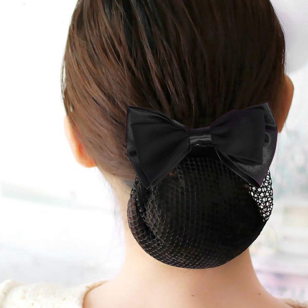 Artibetter 4pcs Women hair bun cover net snood hairnet bowknot decor barrette hair clip