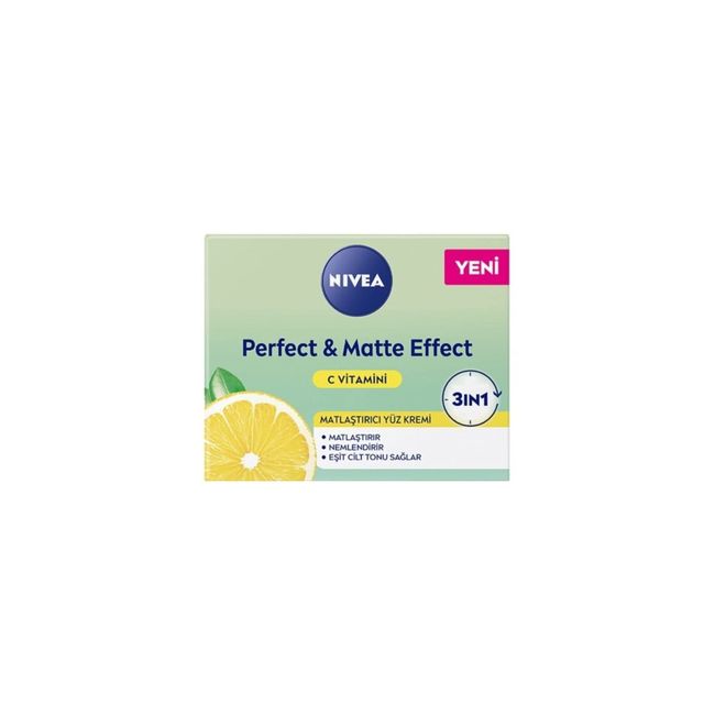 NIVEA Perfect & Matte Effect C Vitaminli Yüz Bakım Kremi (50 ml), Matlaştırıcı, Nemlendirici Yüz Kremi, Eşit Cilt Tonu