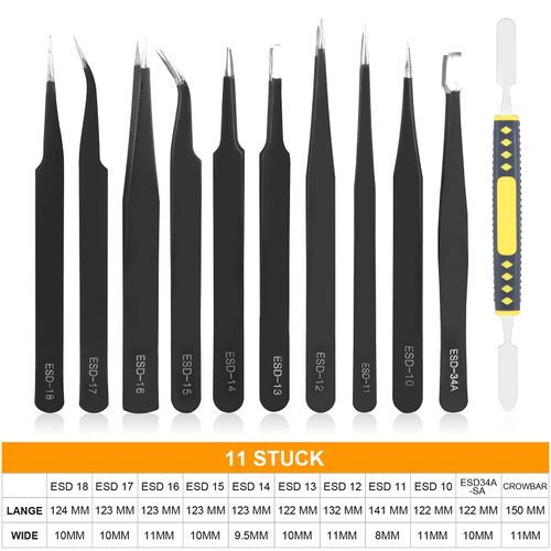 Ainiv Precision Tweezers Set, 11PCS Anti-Static ESD Tweezers Set with 1PCS Micro Wire Cutter for Modeling, Electronic Repair, Handicraft, Laboratory, Jewelry Manufacturing, Hobby etc