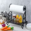 Black Metal Scrollwork Design Paper Towel Holder Stand for Kitchen, Shelf Rack