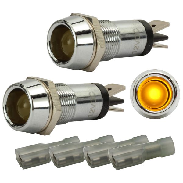 Fastronix 12V Amber LED Automotive Indicator Light with Terminals (2 Pack)