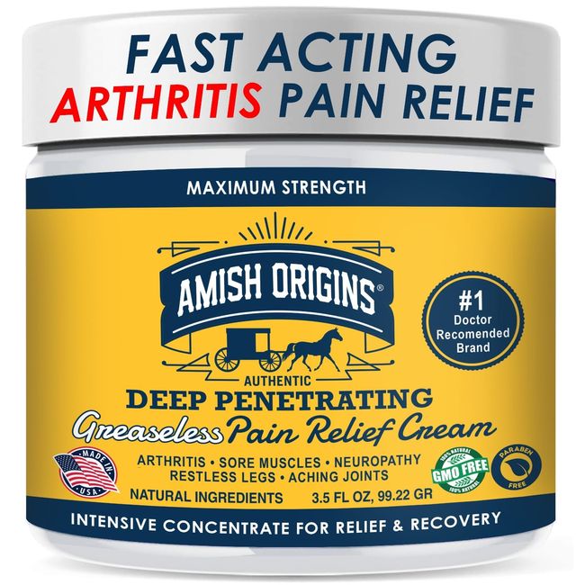 Amish Origins Relief & Recovery Cream - 3.5oz - Maximum Strength Deep Penetrating for Joint, Muscle, Knee, Back, Feet, Hand, Ankle, Aches, Neuropathy