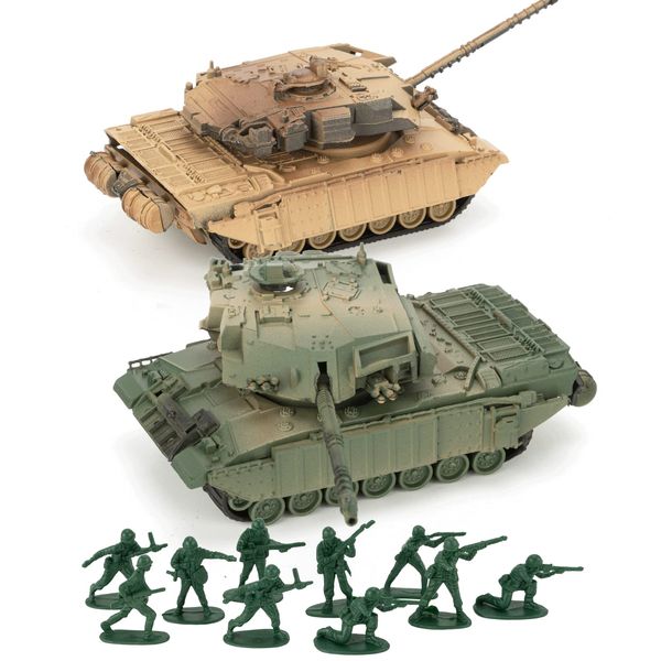 Gresdent WW2 Army Tank and Army Men Toys Playset,2 UK Challenger Main Battle Tank Models and 10 Toy Soldiers for Kids Boys