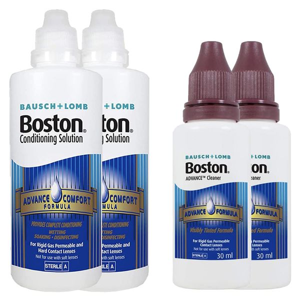 Bausch & Lomb Boston Contact Lens Cleaning Bundle, Contains 2X Advance Cleaner for RGP Lenses 30ml and 2 x Advance Formula Conditioning Solution - 120ml