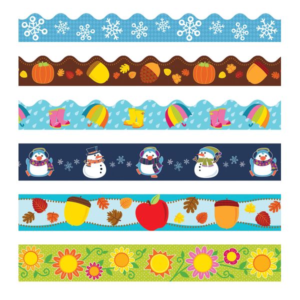 Carson Dellosa Seasonal Bulletin Board Borders, 225 Feet of Seasonal Classroom Borders for Bulletin Board Fall Decorations, Summer Bulletin Board Decorations, and Winter and Spring Classroom Decor