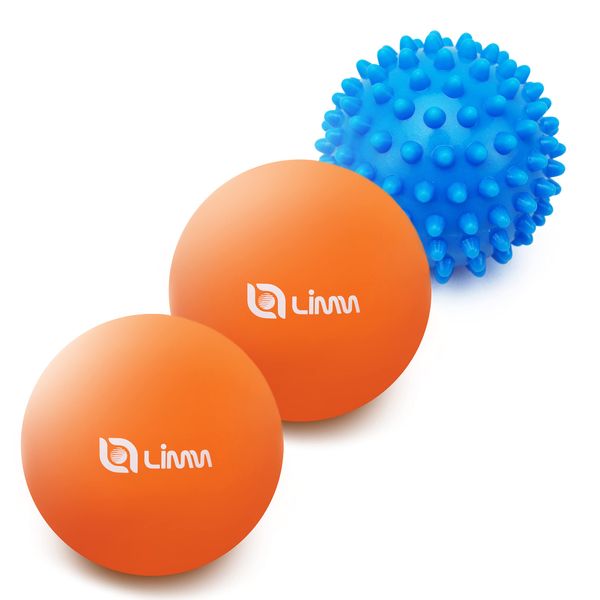 Limm Massage Ball Set - Spiky & Lacrosse Ball - Massage Ball Therapy for Plantar Fasciitis & Pain Relief - Deep Tissue Trigger Point Myofascial Release Ball for Back, Foot, Shoulder & Neck Pain