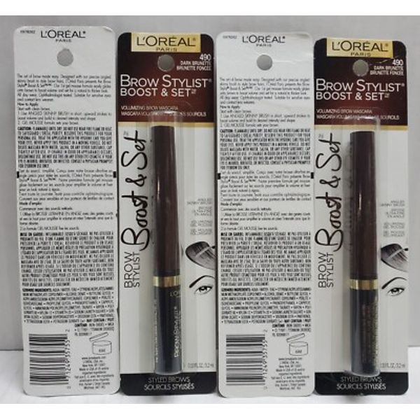 4PK L'oreal  Brow Stylist Boost & Set Volumizing Brow Mascara 490 Dark Brunette