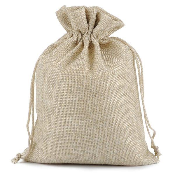 Lucky Monet 25/50/100PCS Burlap Gift Bags Wedding Hessian Jute Bags Linen Jewelry Pouches with Drawstring for Birthday, Party, Wedding Favors, Present, Art and DIY Craft (100Pcs, Cream, 7” x 9”)