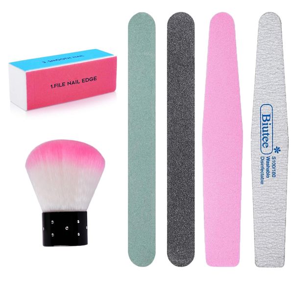 Biutee Nail File Set, Nail File, Nail Polish, Nail Buffer, Sponge File, Gel Nail Buffer, Sponge Buffer, Emery Board, Block Buffer, Nail Brush, Nail Polish, Polish 100/180, 600/3000, Set of 6