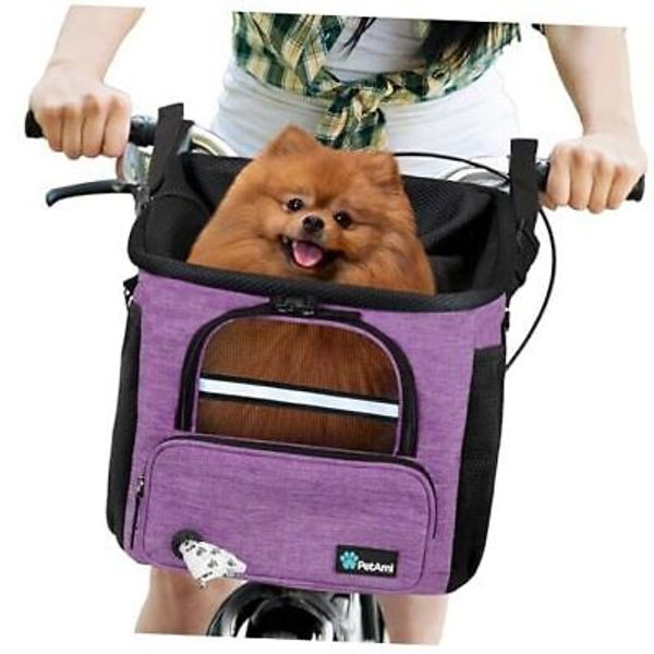 Dog Bike Basket, Soft-Sided Ventilated Dog Bike Carrier Backpack, Dog Purple