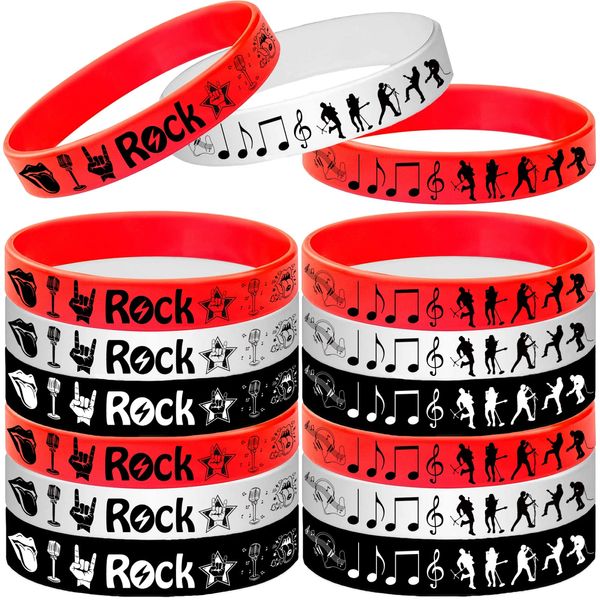 24PCS Rock and Roll Silicone Bracelets Rubber Wristbands -Music Party Favors Music Notes Party Decorations Musican Guitar Audio Record Microphone Rap Birthday Baby Shower