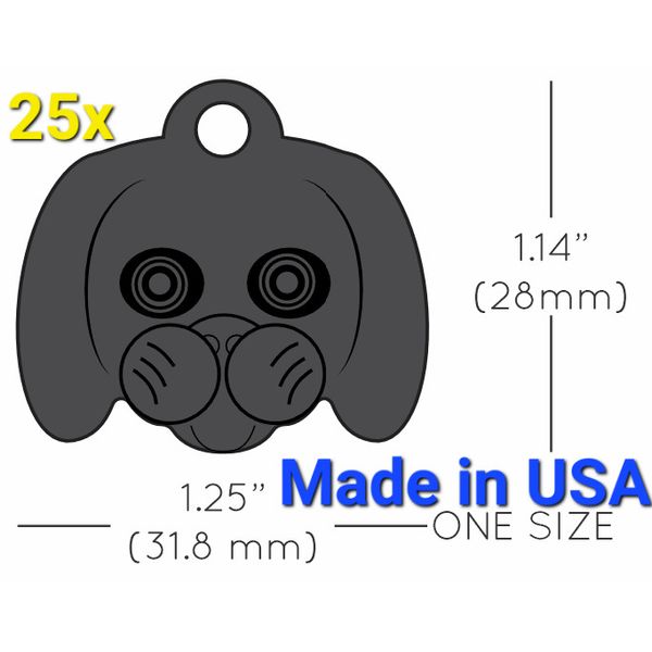 25x Anodized Aluminum Pet ID Tag Blank Dog Face Black Made in USA (Lead Free)