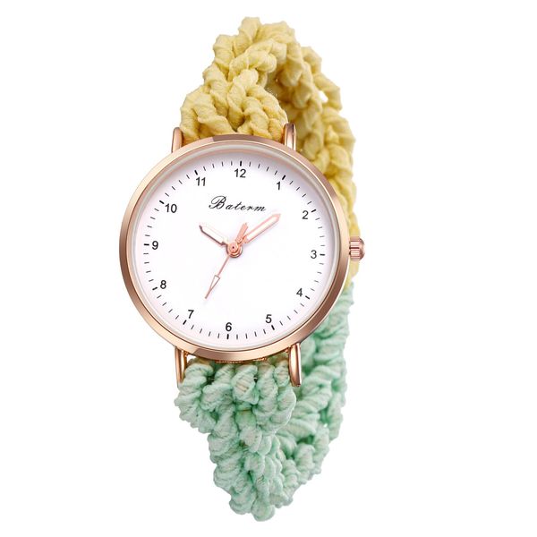 JewelryWe Womens Stretch Band Watches: Analog Quartz Elastic Watch Colorful Weave Rope Expansion Band Wristwatch