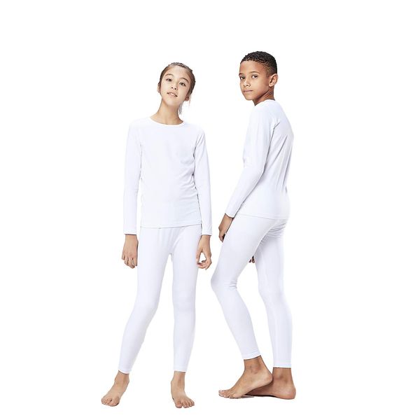 DEVOPS Boys and Girls Thermal Underwear Long Johns Set with Fleece Lined (Medium, White)