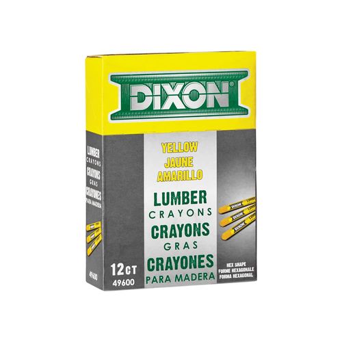DIXON Industrial Lumber Marking Crayons, 4.5" x 1/2" Hex, Yellow, 12-Pack (X49600)