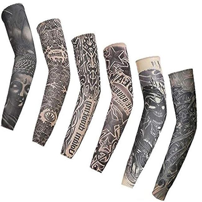 Tvoip Fake Temporary Tattoo Sleeves for Men and Women (Unisex Dark Set, Pack of 6)