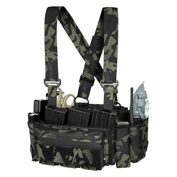 KRYDEX Tactical Chest Rig Elastic Rig Cummerbund with X Harness and Admin Pouch (MCBK)