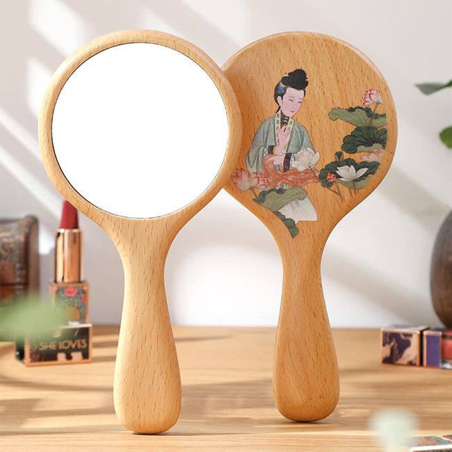 Hand Mirror, Small Fashionable, Travel Hand Mirror, Cosmetic Mirror, Lightweight, Wood Texture, Cute Hand Mirror, Simple Wooden Beauty Salon, Round Small Travel Mirror, Compact Hand Mirror, Portable, Ideal for Travel Makeup, Emergency Makeup, Convenient, 