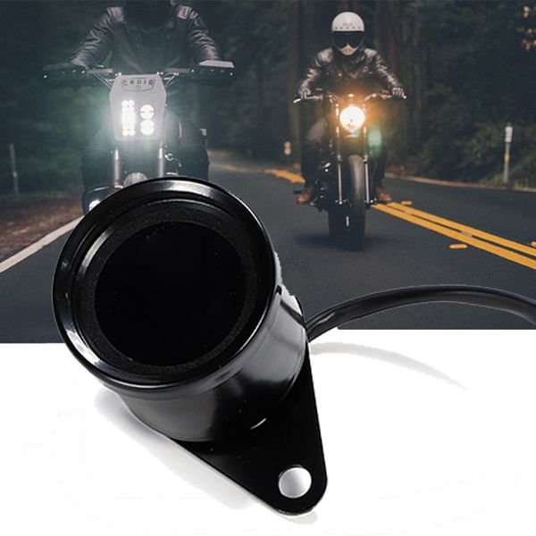 Motorcycle Digital Speed Tachometer 12V LED Mechanical Odometer 7 Color Switching Backlight Universal (Black)