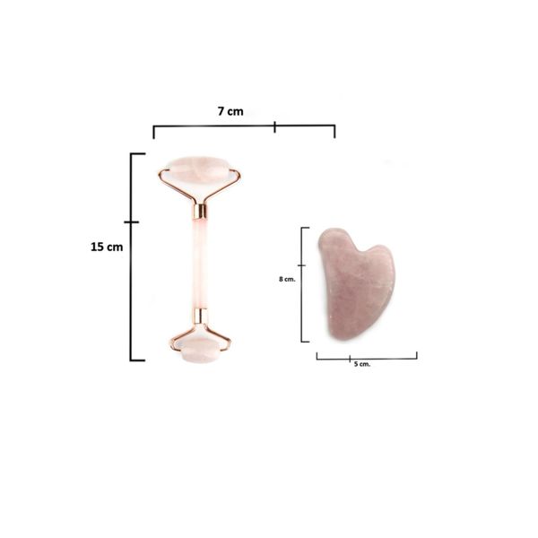 Sertifikalı Pembe Kuvars Gua Sha Ve Roller Set - Birinci Sınıf (sertifikalı)