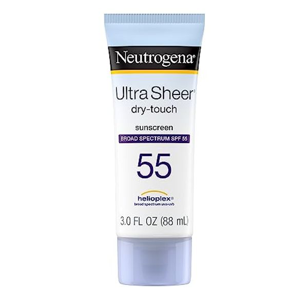 Neutrogena Ultra Sheer Dry-Touch Sunscreen Lotion, Broad Spectrum SPF 55 UVA/UVB Protection, Lightweight Water Resistant Face & Body Sunscreen, Non-Greasy, Travel Size, 3 fl. oz