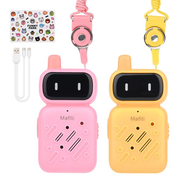 Mafiti Rechargeable Walkie Talkies for Kids 2 Pack Mini Walkie Talkie Long Range 1 KMs 2 Way Radio Toddler Toys Christmas Birthday Gifts for 3-12 Year Old Boys Girls Indoor Outdoor Games(Yellow+Pink)