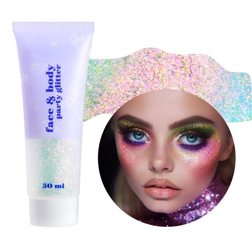 Prreal Body Glitter Gel 50 ml, Face Glitters Body Gel Sequins Shimmer Liquid Eyeshadow, Chunky Glitter for Face Hair Nails, Holographic Cosmetic Laser Powder Festival Glitter Makeup #Phantom Pink