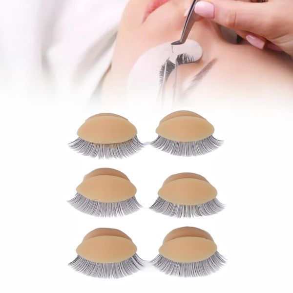 3 Pairs Replaced Eyelids Silicone Double Eyelashes Replacement Eyelids for Mannequin Head Practice Removable Eyelids with Double Layer Eyelashes Eyelash Extension Practice Eyelid (Skin Color)