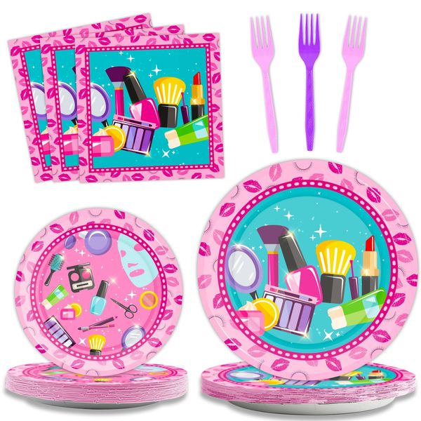 gisgfim 96 Pcs Spa Birthday Party Plates Napkins Supplies Set Spa Party Tableware Paper Dinnerware Decorations Favors for girls for Spa Birthday Party Baby Shower for 24 Guests