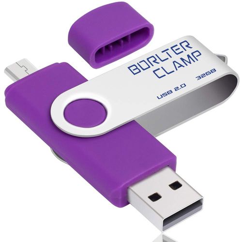 BorlterClamp 32GB USB Flash Drive Dual Port Memory Stick, OTG Swivel Thumb Drive with Micro USB Drive Port for Android Smartphone Tablet & Computer (Purple)