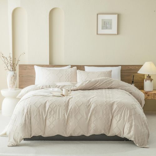 HSKIKWN Tufted Duvet Cover Twin Size Boho Bedding Microfiber Begie Duvet Cover Set 68"x90"for All Seasons 2 Pieces Embroidery Shabby Chic Home Bedding