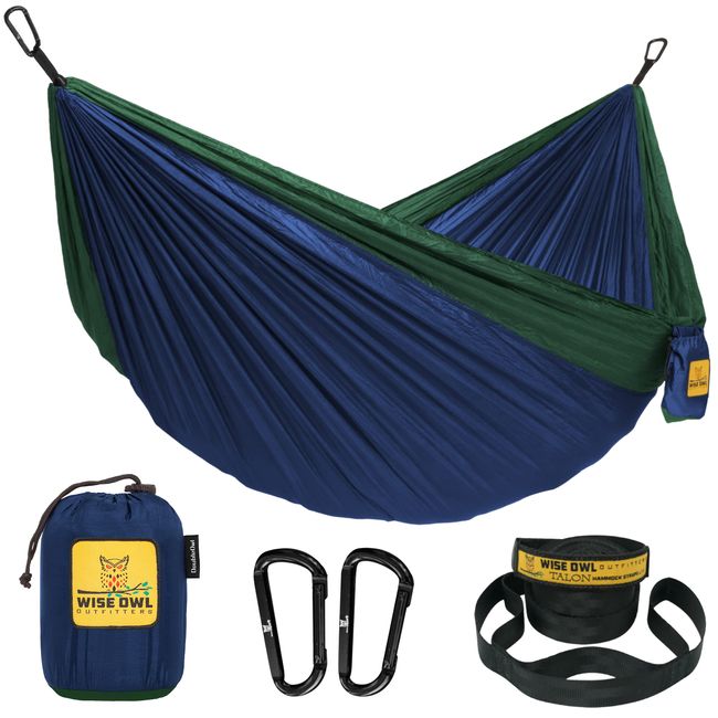 Wise Owl Outfitters Camping Hammocks - Portable Hammock for Outdoor, Indoor, Single Use w/ Tree Straps - Backpacking, Travel, and Camping Accessories, Navy & Forrest